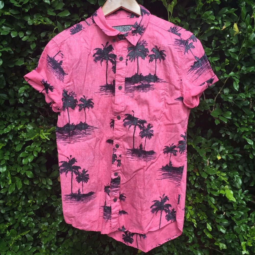 Pink Tropical Small Button Down Shirt